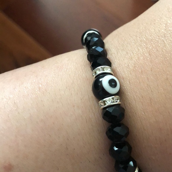Black evil eye bracelet stretchy - Picture 3 of 3